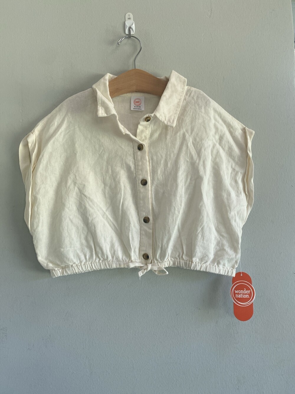 New Wonder Nation Cream Linen Blend Cropped Top Girls XL 14-16 NWT